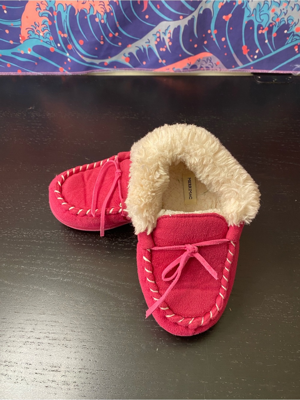 Kids Pink Faux-Fur Lined Moccasin Slippers